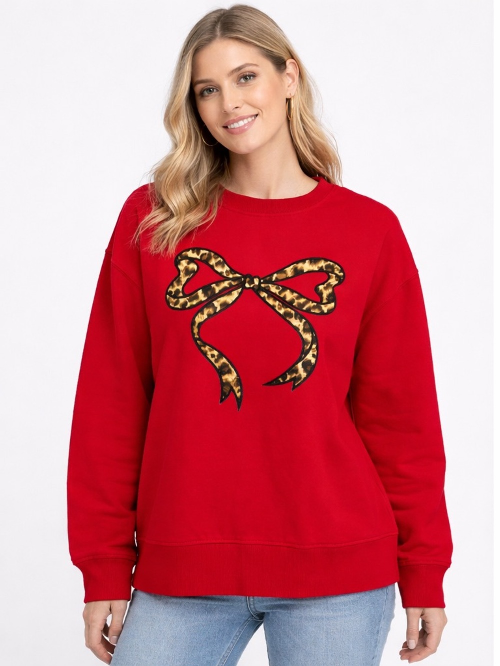 WDCOZY Red Leopard Bow Sweatshirt Size Small NWT Style Comes w/ Dust Bag